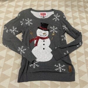 Tipsy elves sweater gray snowman sequins crewneck